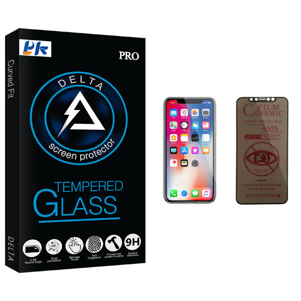 محافظ صفحه نمایش حریم شخصی پی کی مدل Delta Glass مناسب برای گوشی موبایل اپل iPhone X