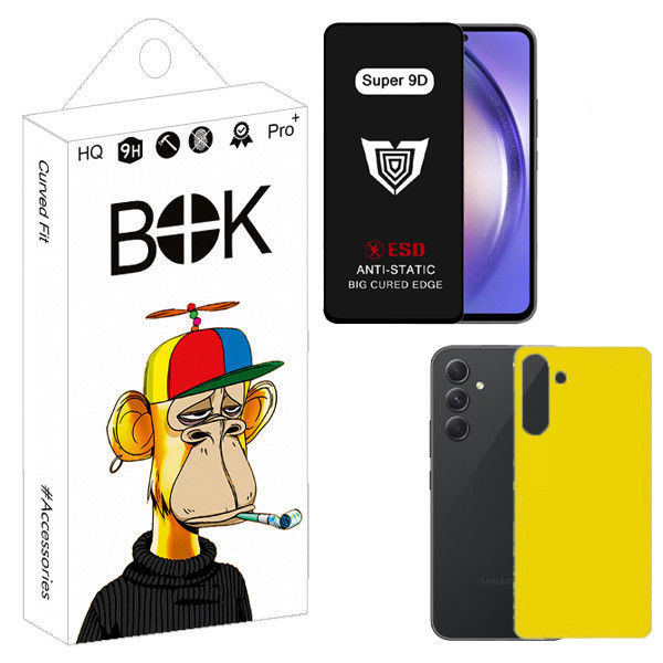 محافظ صفحه نمایش بوک مدل Super 9D Guard مناسب برای گوشی موبایل سامسونگ galaxy a54 به همراه محافظ پشت گوشی