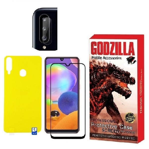محافظ صفحه نمایش گودزیلا مدل FUL مناسب برای گوشی موبایل سامسونگ Galaxy A20s به همراه محافظ پشت گوشی و محافظ لنز دوربین