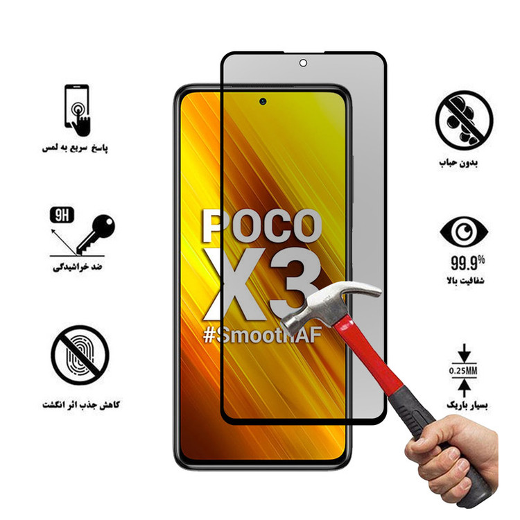 محافظ صفحه نمایش حریم شخصی هورس مدل SSP مناسب برای گوشی موبایل شیائومی Poco X3 بسته سه عددی