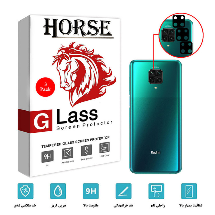 محافظ لنز دوربین سرامیکی هورس مدل HBL مناسب برای گوشی موبایل شیائومی Redmi Note 9 Pro بسته سه عددی