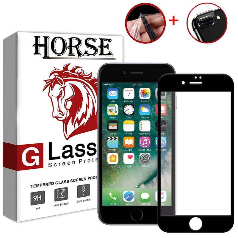 محافظ صفحه نمایش نانو و 5D هورس مدل FAG مناسب برای گوشی موبایل اپل iPhone 8 Plus مجموعه دو عددی به همراه محافظ لنز دوربین