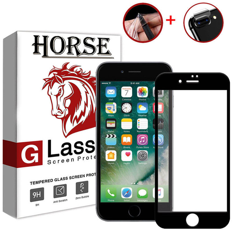 محافظ صفحه نمایش نانو و 5D هورس مدل FAG مناسب برای گوشی موبایل اپل iPhone 8 Plus مجموعه دو عددی به همراه محافظ لنز دوربین