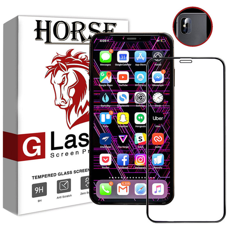 محافظ صفحه نمایش 5D هورس مدل FAG مناسب برای گوشی موبایل اپل iPhone XS Max به همراه محافظ لنز دوربین
