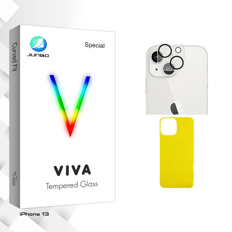 محافظ پشت گوشی جانبو مدل Viva Glass FLL مناسب برای گوشی موبایل اپل iPhone 13 به همراه محافظ لنز دوربین