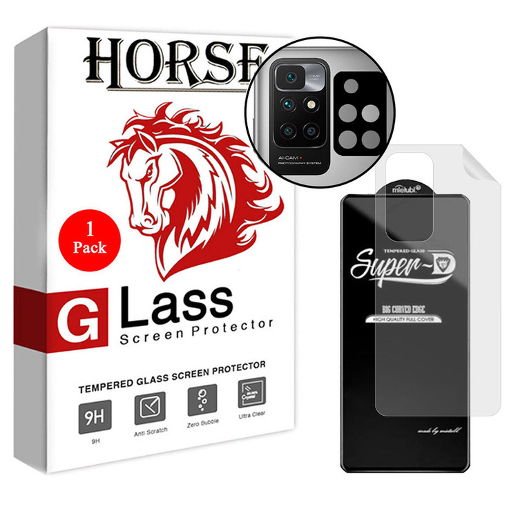 محافظ صفحه نمایش هورس مدل 3SNF-Glass مناسب برای گوشی موبایل شیائومی Redmi 10 Prime 2022 به همراه محافظ پشت گوشی و محافظ لنز دوربین