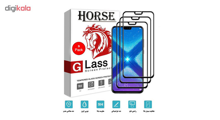 محافظ صفحه نمایش 5D هورس مدل FAG مناسب برای گوشی موبایل هوآوی Honer 8X بسته سه عددی
