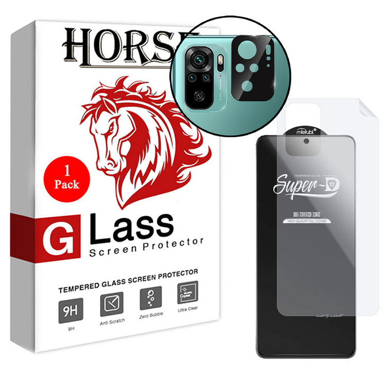 محافظ صفحه نمایش هورس مدل 3SNF-Glass مناسب برای گوشی موبایل شیائومی Redmi Note 10 4G به همراه محافظ پشت گوشی و محافظ لنز دوربین