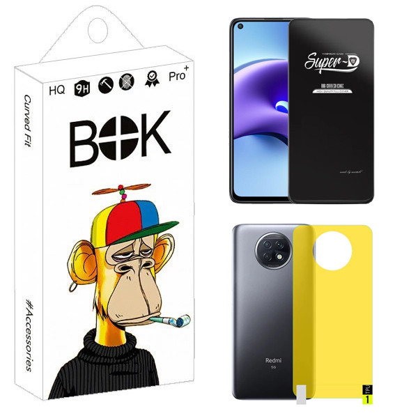 محافظ صفحه نمایش بوک مدل Transparent SuperD مناسب برای گوشی موبایل شیائومی Redmi Note 9 5G به همراه محافظ پشت گوشی