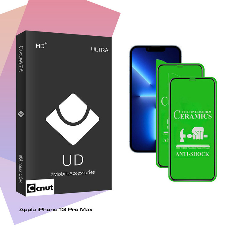 محافظ صفحه نمایش سرامیکی کوکونات مدل UD Black مناسب برای گوشی موبایل اپل iPhone 13 Pro Max بسته دو عددی
