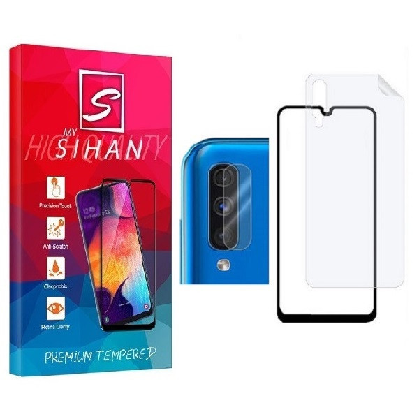محافظ صفحه نمایش مای سیحان مدل FUL مناسب برای گوشی موبایل سامسونگ Galaxy A50 به همراه محافظ پشت گوشی و محافظ لنز دوربین