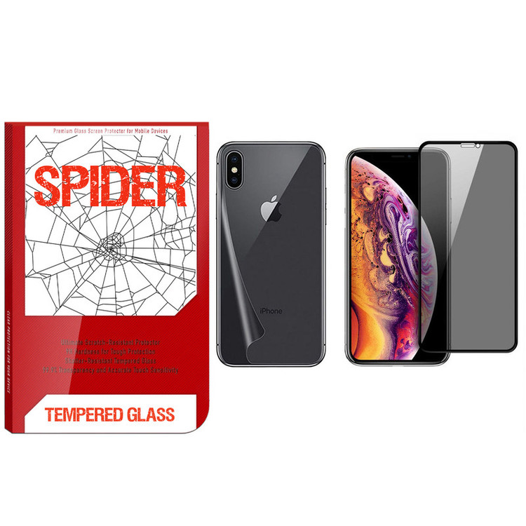 محافظ صفحه نمایش حریم شخصی و پشت گوشی اسپایدر مدل S-FG002 مناسب برای گوشی موبایل اپل iPhone X / Xs
