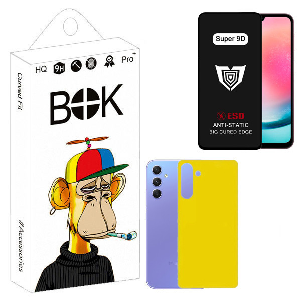 محافظ صفحه نمایش بوک مدل Super 9D مناسب برای گوشی موبایل سامسونگ Galaxy A24 به همراه محافظ پشت گوشی