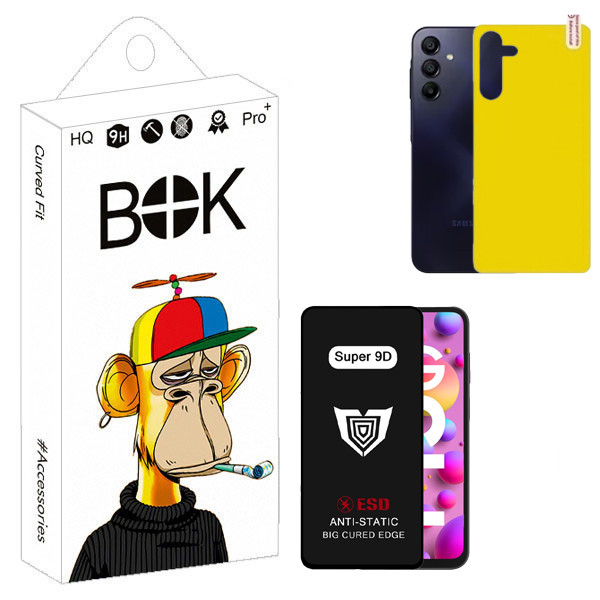 محافظ صفحه نمایش بوک مدل Super 9D Touch مناسب برای گوشی موبایل سامسونگ Galaxy a15 به همراه محافظ پشت گوشی