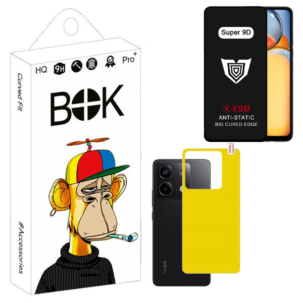 محافظ صفحه نمایش بوک مدل Super 9D Touch مناسب برای گوشی موبایل شیائومی Redmi 13c به همراه محافظ پشت گوشی