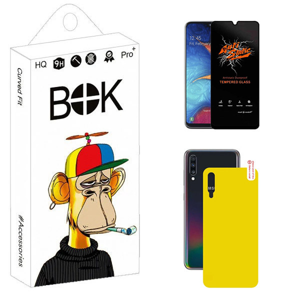 محافظ صفحه نمایش بوک مدل Carbon Antistatic مناسب برای گوشی موبایل سامسونگ Galaxy A50 به همراه محافظ پشت گوشی