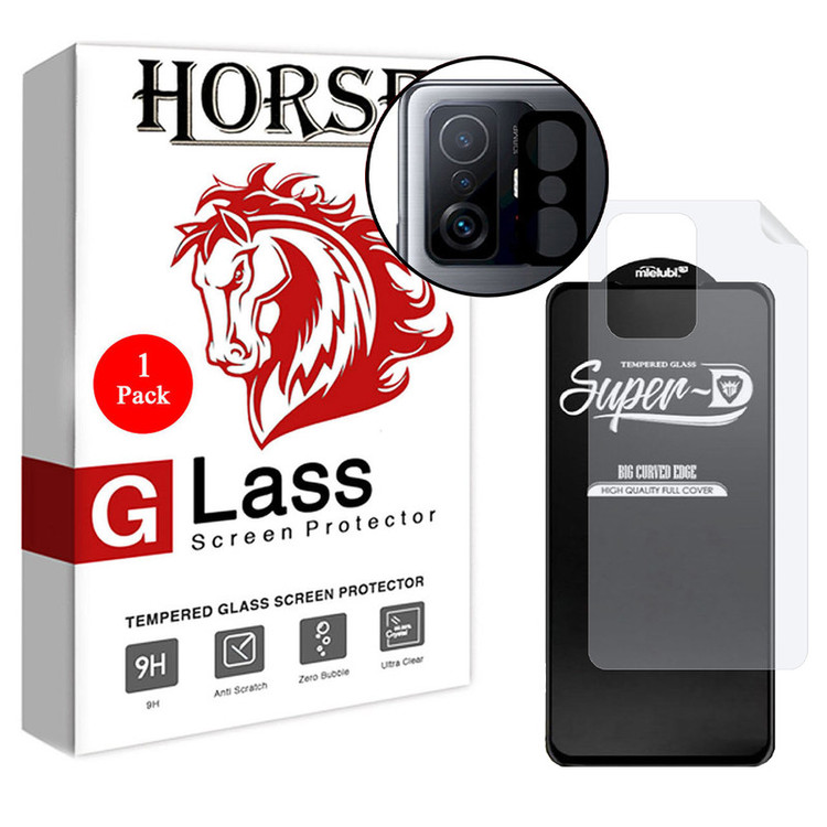محافظ صفحه نمایش هورس مدل 3SNF-Glass مناسب برای گوشی موبایل شیائومی 11T به همراه محافظ پشت گوشی و محافظ لنز دوربین
