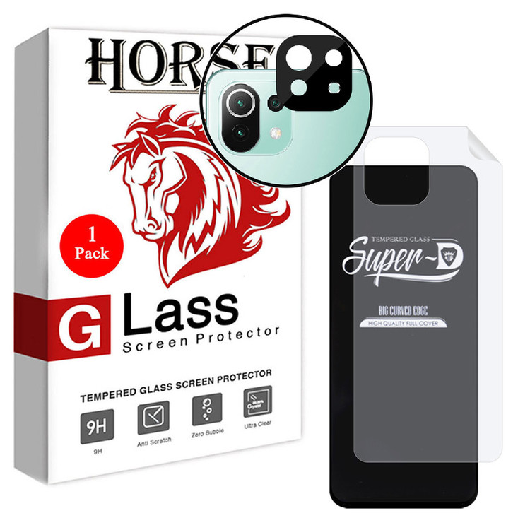 محافظ صفحه نمایش هورس مدل 3SNF-Glass مناسب برای گوشی موبایل شیائومی 11 Lite 5G NE به همراه محافظ پشت گوشی و محافظ لنز دوربین
