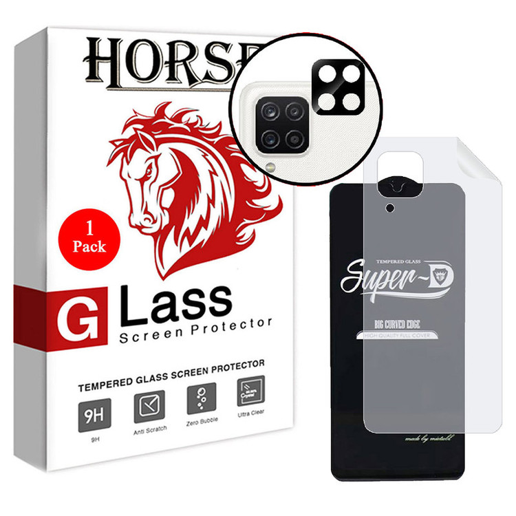 محافظ صفحه نمایش هورس مدل 3SNF-Glass مناسب برای گوشی موبایل سامسونگ Galaxy A12 به همراه محافظ پشت گوشی و محافظ لنز دوربین