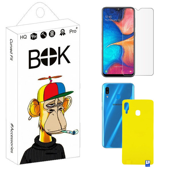 محافظ صفحه نمایش شیشه ای بوک مدل Achromic مناسب برای گوشی موبایل سامسونگ Galaxy A20 / A30 به همراه محافظ پشت گوشی