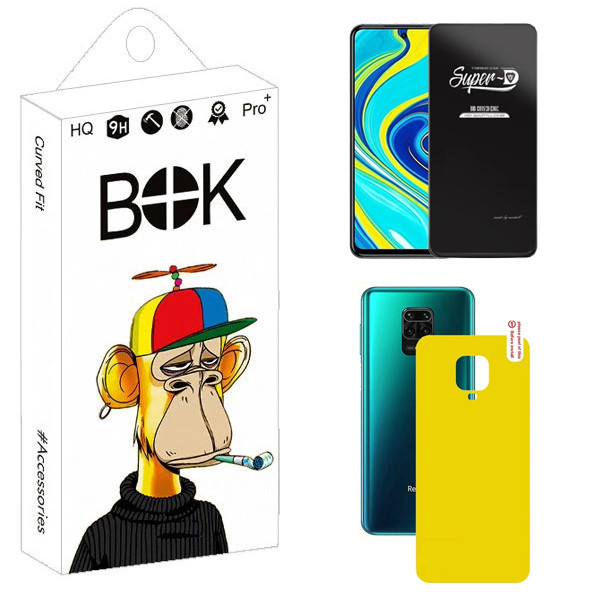 محافظ صفحه نمایش بوک مدل Transparent SuperD مناسب برای گوشی موبایل شیائومی Redmi Note 9S / Note 9 Pro به همراه محافظ پشت گوشی