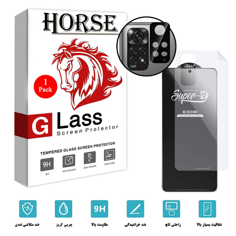 محافظ صفحه نمایش هورس مدل 3SNF-Glass مناسب برای گوشی موبایل شیائومی Redmi Note 11 به همراه محافظ پشت گوشی و محافظ لنز دوربین