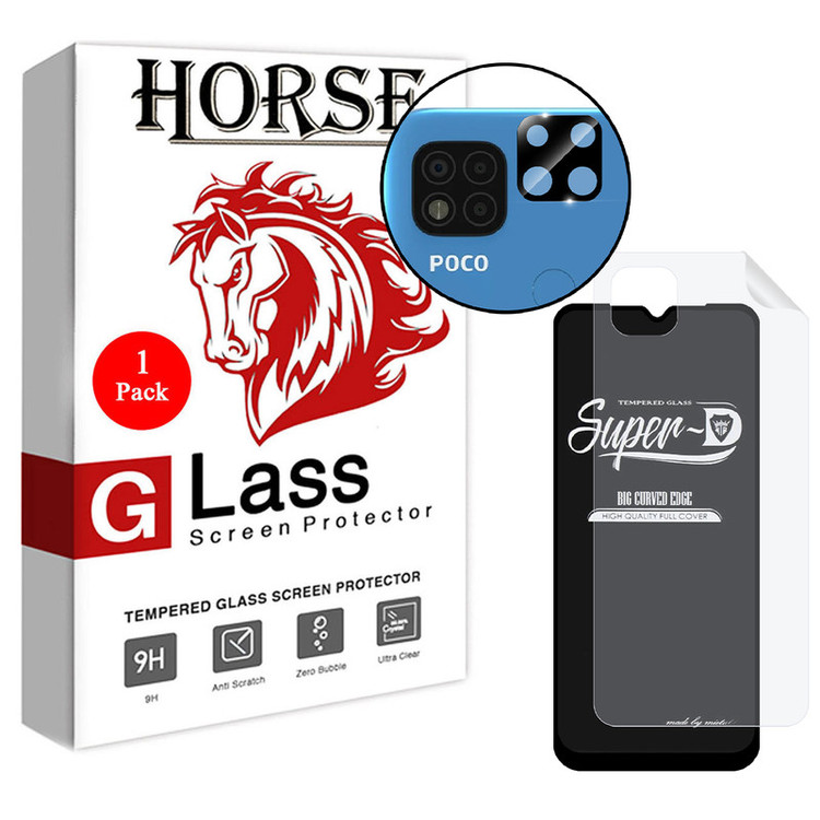 محافظ صفحه نمایش هورس مدل 3SNF-Glass مناسب برای گوشی موبایل شیائومی Poco C31 به همراه محافظ پشت گوشی و محافظ لنز دوربین