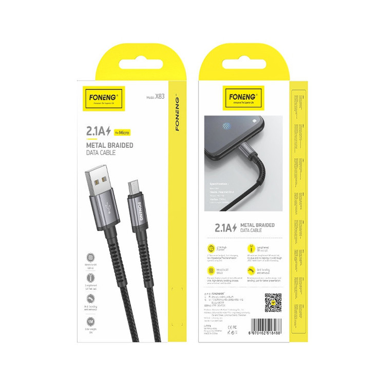 کابل تبدیل USB به Microusb فوننگ مدل X83 FAST CHARGE طول 1 متر