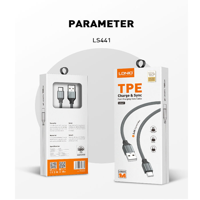 کابل تبدیل USB به USB-C الدینیو مدل LS441 طول 1 متر