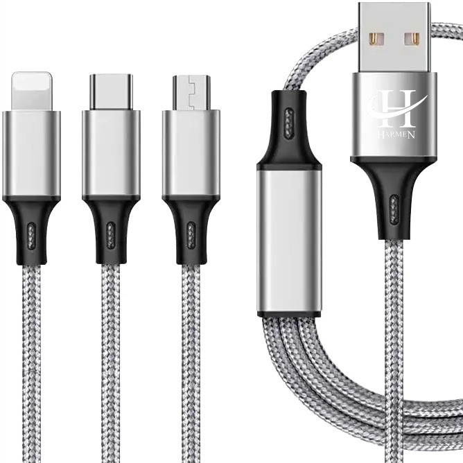 کابل تبدیل USB به microUSB/لایتنینگ/USB-C هارمن مدل ONLY CHARGE طول 1 متر