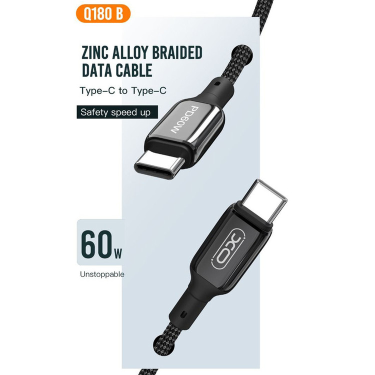 کابل تبدیل USB-C به USB-C ایکس او مدل Q-180B طول 1 متر