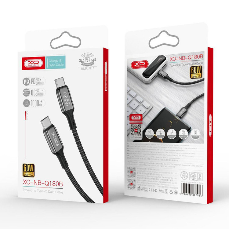 کابل تبدیل USB-C به USB-C ایکس او مدل Q-180B طول 1 متر