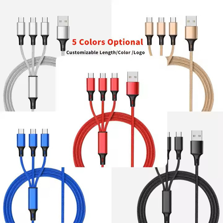 کابل تبدیل USB به micro USB / لایتنینگ / USB-C مدل best 3in1 طول 1.2 متر