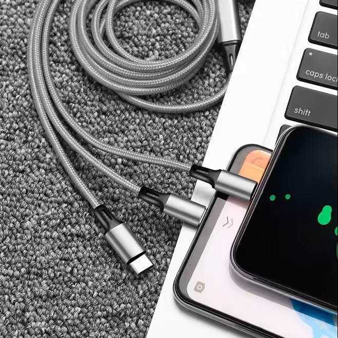 کابل تبدیل USB به micro USB / لایتنینگ / USB-C مدل best 3in1 طول 1.2 متر
