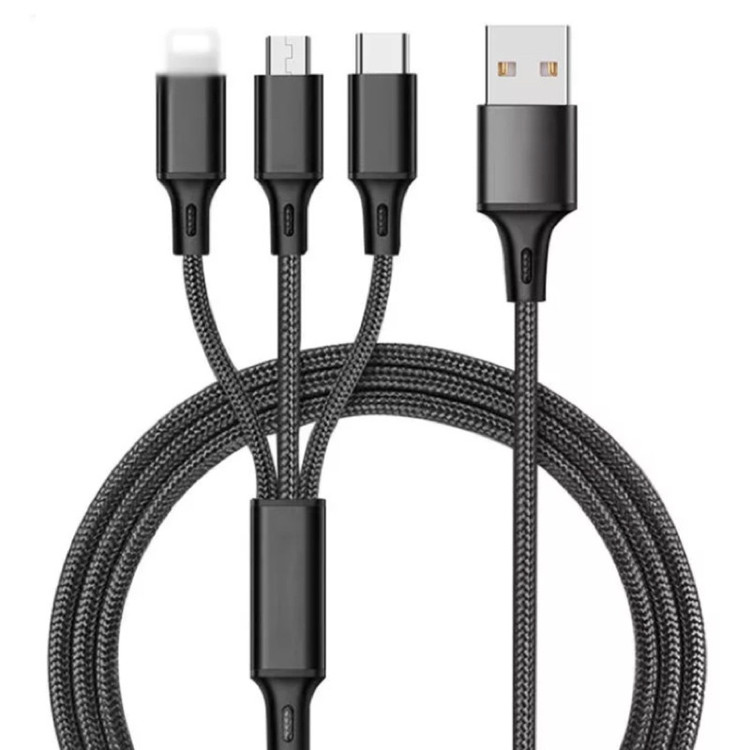 کابل تبدیل USB به MicroUSB/USB-C/لایتنینگ مدل 3:1 Flexi طول 1 متر