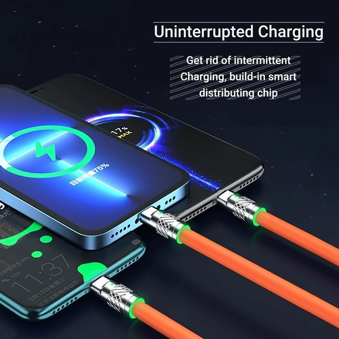 کابل تبدیل USB به micro USB/لایتنینگ/USB-C مدل B012025 طول 1.2 متر