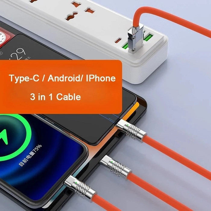 کابل تبدیل USB به micro USB/لایتنینگ/USB-C مدل B012025 طول 1.2 متر