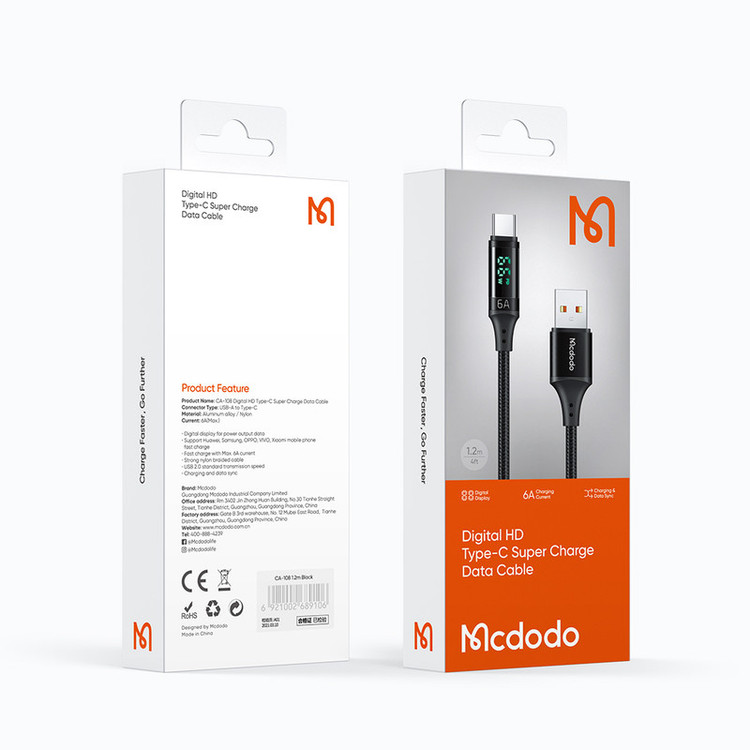 کابل تبدیل USB به USB-C مک دودو مدل CA-108 طول 1.2 متر