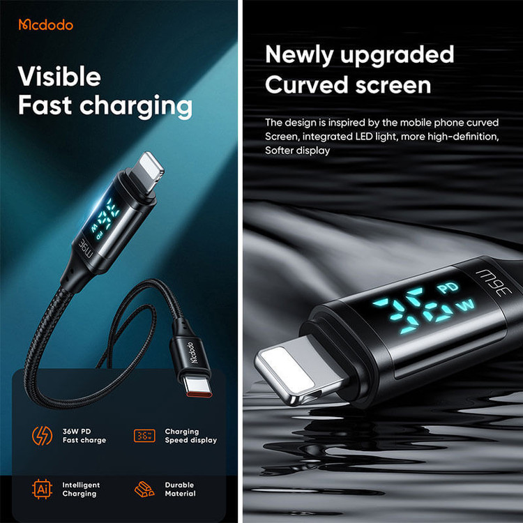 کابل تبدیل USB-C به لایتنینگ مک دودو مدل CA-103 36W طول 1.2 متر