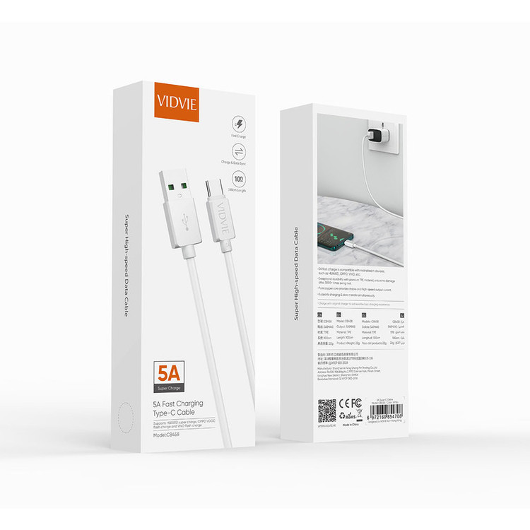 کابل شارژر USB به USB -C ویدوی مدل CB458 طول 1 متر