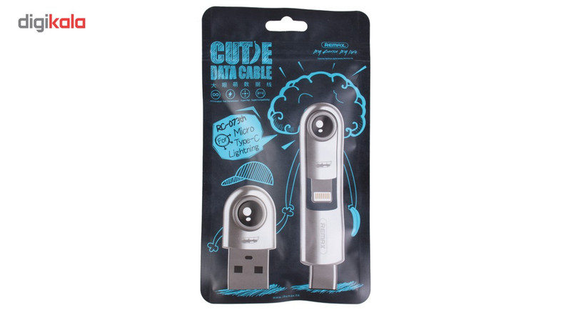 کابل تبدیل USB به لایتینینگ و MicroUSB و تایپ سی ریمکس مدل Rc_073th به طول 1 متر