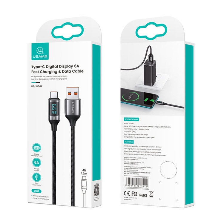 کابل تبدیل USB به USB-C یوسمز مدل US-SJ544-66W طول 1.2 متر