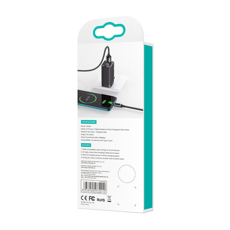 کابل تبدیل USB به USB-C یوسمز مدل US-SJ544-66W طول 1.2 متر