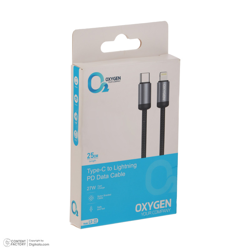 کابل تبدیل USB-C به لایتنینگ اکسیژن مدل LX-22 طول 0.25 متر