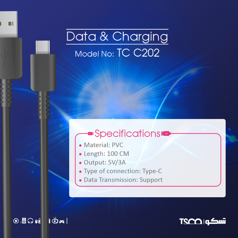 کابل تبدیل USB به USB-C مدل TCC 202 طول 1 متر اورجینال