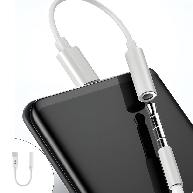 کابل تبدیل USB-C به جک 3.5 میلیمتری دی ام مدل AD026 طول 0.12 متر