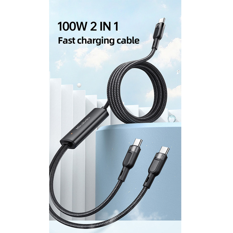کابل USB-C به USB-C/USB-C مک دودو مدل 2IN1 PD Fast Charging 100W طول 1.2 متر