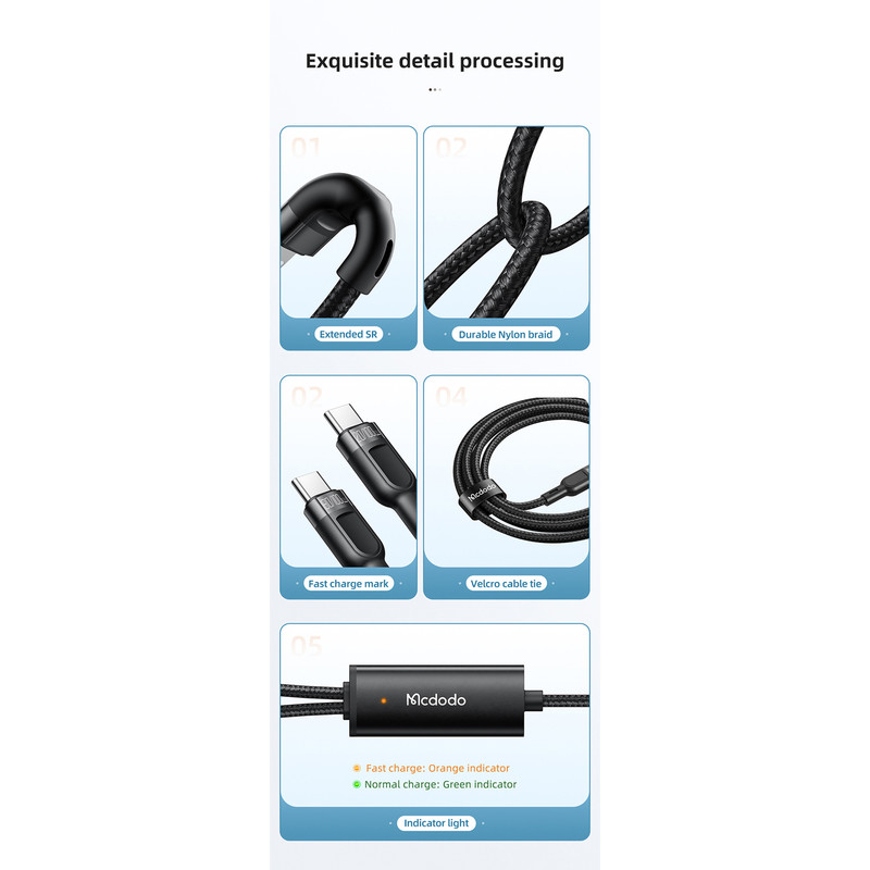 کابل USB-C به USB-C/USB-C مک دودو مدل 2IN1 PD Fast Charging 100W طول 1.2 متر