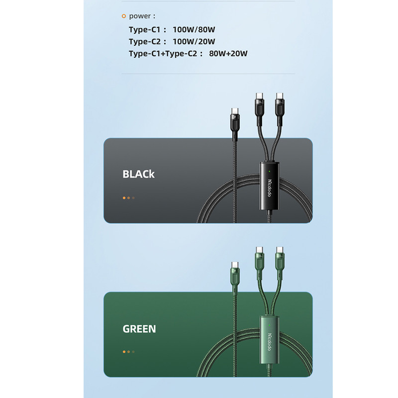 کابل USB-C به USB-C/USB-C مک دودو مدل 2IN1 PD Fast Charging 100W طول 1.2 متر