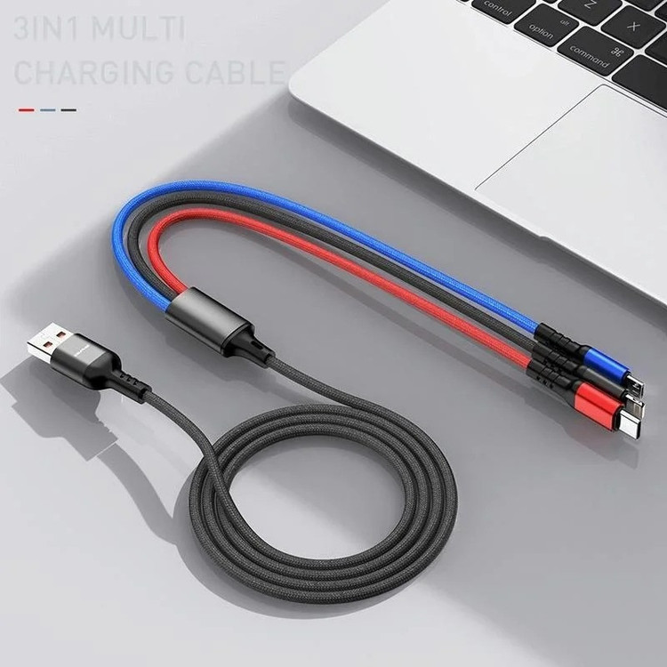 کابل تبدیل USB به لایتنینگ/USB-C/microUSB اوی مدل CL-971 طول 1.2 متر
